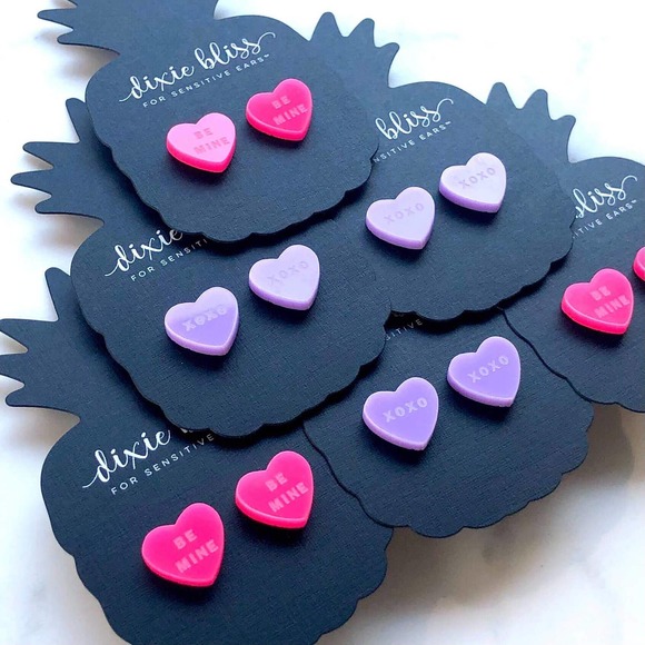 Dixie Bliss Jewelry - HOT PINK - "Be Mine" Candy Heart Earrings